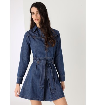 Lois Jeans para mujer. 448082541 Vestido corto estilo western de manga larga marino (S), Casual, Algodón