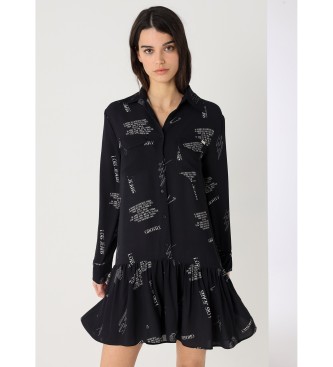 Lois Jeans para mujer. 448132570 Vestido corto fluido estampado de manga larga negro (M), Casual, Viscosa