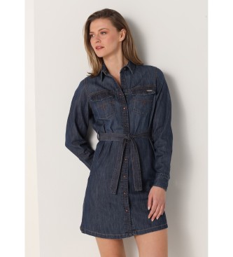 Lois para mulher. Vestido curto de ganga com cinto azul-marinho