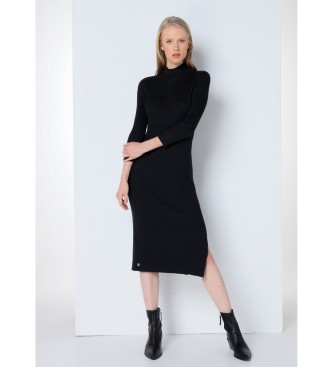 Lois Jeans para mujer. 447702367 Vestido de punto midi negro (L), Casual, Viscosa, Manga larga