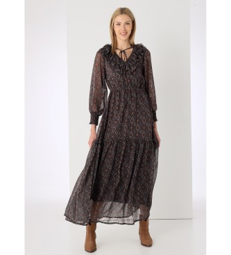 Lois Jeans para mujer. 448092542 Vestido largo con volantes negro (S), Casual, Poliéster, Manga larga