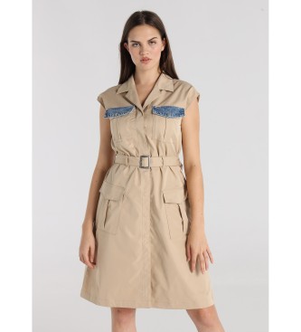 Lois Jeans para mujer. 448372712 Vestido midi Manga corta corte trench marrón (XS), Casual, Poliéster