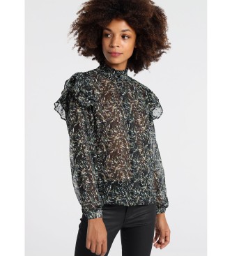 Lois para mulher. Ombros Ruffled Blusa impressa Fornecimento de Blusa