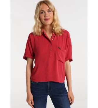 Lois para mulher. Camisa de AlgodÃ£o-rugas vermelha Lois