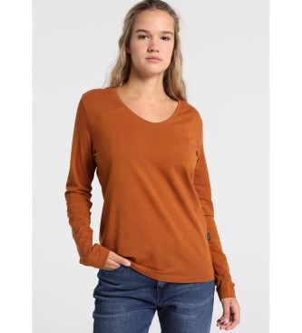 Lois para mujer. Camiseta Cuello Pico naranja Lois