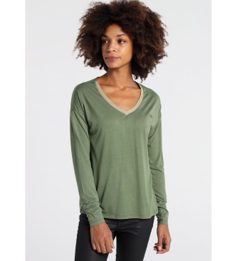 Lois para mujer. Camiseta Cuello Pico Lurex verde Lois