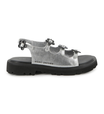 Marc Jacobs para niña. W60822 Sandalias metalizadas plateado (32), Piel, Plata, Plano, Hebilla, Casual, moda infantil