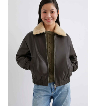 Marella para mulher. 2523446034200 Casaco bomber em pele castanha Scandio (40), Marrom, Casual