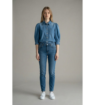 Marella para mujer. 2613111174200 Camisa Mlsromana azul (42), Casual, Manga corta, Lyocell