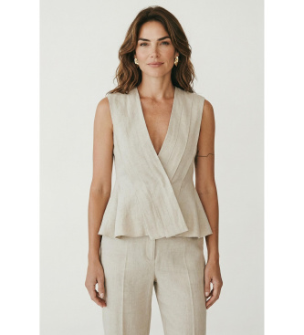 Marella para mujer. 2613161042200 Top sin mangas de tela de lino Mllvallo beige (42), Casual