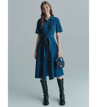 Marella para mujer. 2523226024200 Vestido camisero Fagotto denim (44), Azul, Casual, Algodón, Manga corta