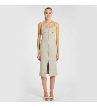 Marellavoor vrouwen. 2513221152200 Gegoten grijze jurk (40), Casual, Grijs, Vlas, Mouwloos / spaghettibandjes