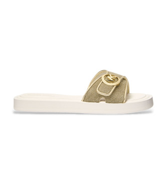 Michael Kors para mujer. 40R6MKFA1D Chanclas con logo beige (41), Plano, Ninguno, Casual