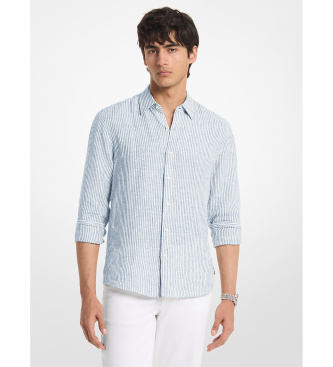 Michael Kors para hombre. CS64005GXE Camisa de lino azul (L), Casual, Manga larga