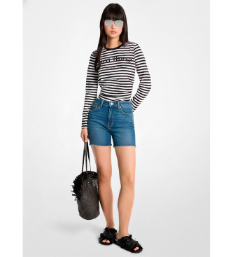 Michael Kors para mujer. MS6520JKWZ Camiseta Saint-Tropez blanco, negro (M), Casual, Algodón, Manga larga