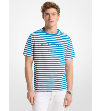 Michael Kors para hombre. CS652XRFV4 Camiseta Saint-Tropez de punto liso de algodón a rayas azul (L), Casual, Manga corta