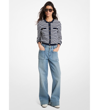 Michael Kors para mujer. MS661G1KVM Cárdigan de punto elástico a rayas marino, blanco (S), Azul, Casual, Viscosa