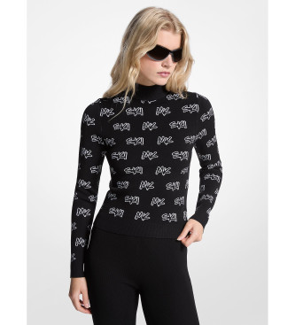 Michael Kors para mujer. MF561COK0M Jersey Ski de jacquard con logotipos y cuello alto negro (L), Casual, Viscosa
