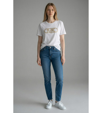 Michael Kors para mujer. MS651SC97J Camiseta logotipo tachuelas blanco (L), Casual, Algodón, Manga corta