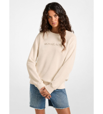 Michael Kors Sudadera de algodón con logotipo en relieve blanco roto