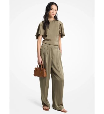 Michael Kors Blusa de satén con mangas con vuelo verde