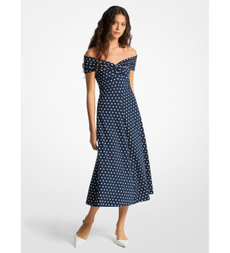 Michael Kors para mujer. MR683GLKA7 Vestido de punto liso mate elástico con estampado de lunares marino (M), Azul, Casual, Sin mangas / Tira