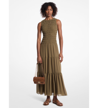 Michael Kors para mujer. MS582VF7R3 Vestido de tirantes de georgette fruncido verde (M), Casual, Poliéster, Sin mangas / Tirantes
