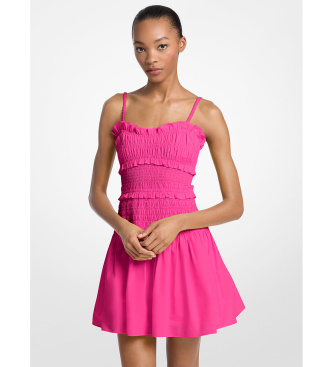 Michael Kors para mujer. MS6839HKLZ Vestido fruncido de popelina de algodón rosa (M), Casual, Sin mangas / Tirantes, Algodón Orgánico, Soste