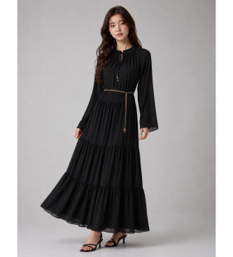 Michael Kors Vestido maxi con cuello anudado smock negro