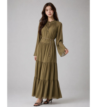 Michael Kors Vestido maxi con cuello anudado smock verde