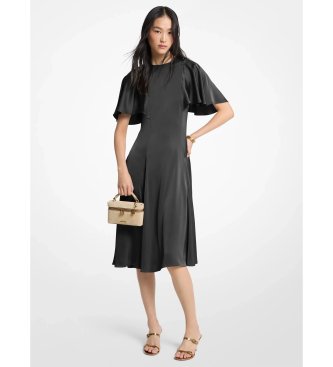 Michael Kors Vestido midi de satén con mangas con vuelo negro