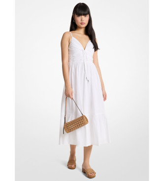 Michael Kors para mujer. MS683DHKLZ Vestido midi de popelina de algodón blanco (XS), Casual, Sin mangas / Tirantes