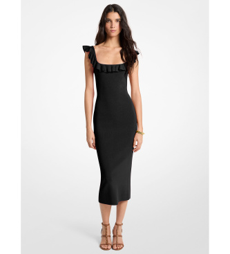 Michael Kors para mujer. MS683CG33D Vestido midi de viscosa elástica con volantes negro (M), Casual, Sin mangas / Tirantes — cómo vestir un cuerpo rectangular o recto en España 2026