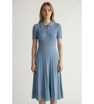 Michael Kors para mujer. MT5834F33D Vestido midi tipo polo de punto elástico acanalado azul (XS), Casual, Algodón, Manga corta