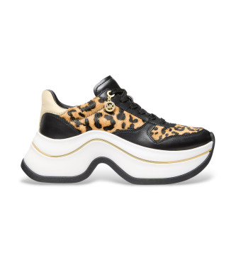 Michael Kors Para Mujer. 43F5ARFS1H Zapatillas De Piel Arla Beige, Negro (39), 5 A 8Cm, Cordones, Casual, Animal Print-image