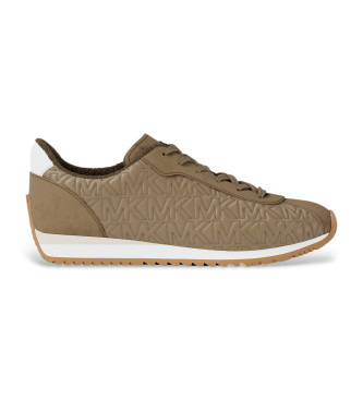 Michael Kors para mujer. 43R6RHFS1L Zapatillas de piel Rhodes Quilted Logo marrón verdoso (36), Plano, Cordones, Casual, Verde