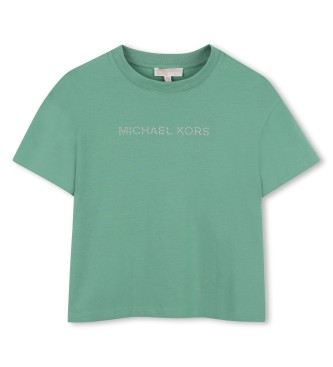 Michael Kors para niña. R30602 Camiseta Sencilla verde (5años= 108cm), Casual, Algodón, Manga corta, moda infantil