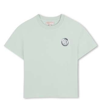 Michael Kors para niña. R30604 Camiseta Mk verde (12Años= 150cm), Casual, Algodón, Manga corta, moda infantil
