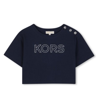 Michael Kors para niña. R30605 Camiseta Line marino (12Años= 150cm), Casual, Algodón, Manga corta, moda infantil
