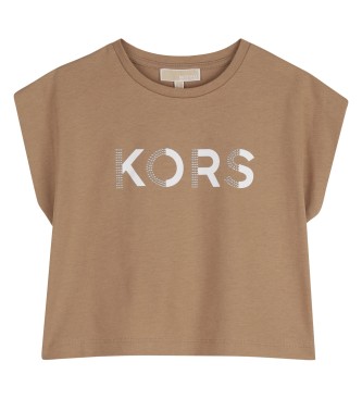 Michael Kors para niña. R30607 Camiseta Logo marrón (14años= 162cm), Casual, Algodón, Manga corta, moda infantil