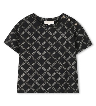 Michael Kors para niña. R30498 Camiseta Estampada negro (5Años= 108cm), Casual, Algodón, Manga corta, moda infantil