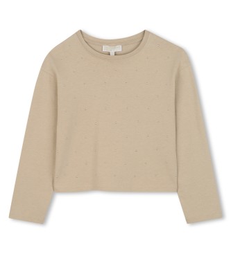 Michael Kors para niña. R30497 Camiseta Perla beige (12Años= 150cm), Casual, Algodón, Manga larga, moda infantil