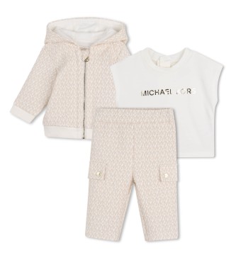 Michael Kors para niña. R30548 Conjunto Deportivo beige (12meses= 74cm), Poliéster Reciclado, moda infantil