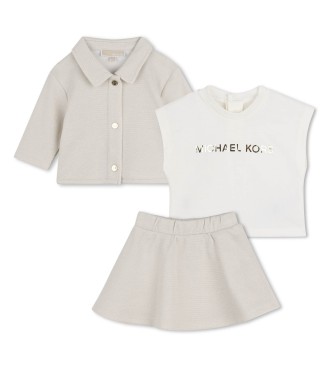 Michael Kors para niña. R30546 Conjunto Feel beige (9meses= 71cm), Algodón, Clásico, Manga larga, moda infantil