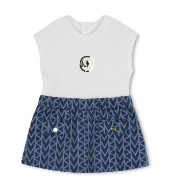 Michael Kors para niña. R30550 Vestido Bimaterial azul (2años= 86cm), Casual, Algodón, Sin mangas / Tirantes, moda infantil