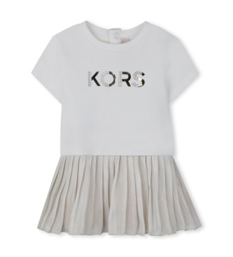 Michael Kors para niña. R30553 Vestido Bimaterial dorado (9meses= 71cm), Casual, Manga corta, Algodón Orgánico, moda infantil