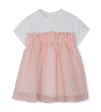 Michael Kors para niña. R30555 Vestido Bimaterial rosa (18meses= 81cm), Casual, Manga corta, Poliéster Reciclado, moda infantil