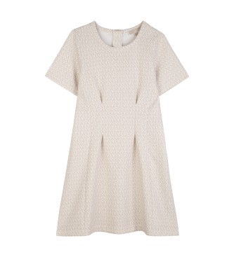 Michael Kors para niña. R30586 Vestido Punto beige (10Años= 138cm), Casual, Clásico, Poliéster, Manga corta, moda infantil