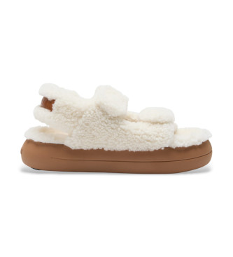 Moon Boot para mujer. 80D2420020 Sandalias de Piel Shearling blanco roto (41), Plano, 1 a 3cm, Velcro, Casual
