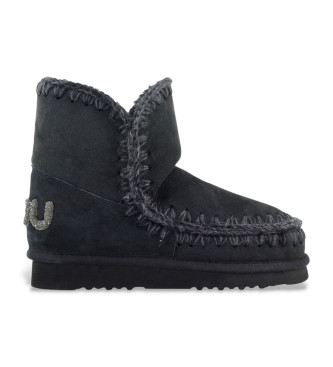 Mouvoor vrouwen. MU.FW101050A Leren enkellaarsjes Eskimo 18 Glitter Logo zwart (37), Leer, 5 tot 8 cm, Geen, Casual